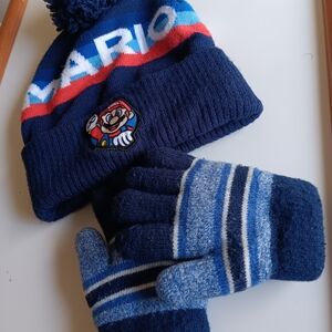 Mario Kids Winter Hat and Gloves Set - Blue